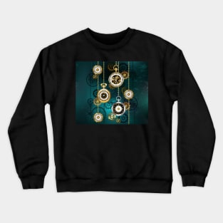 Steampunk Watch with Chains on Green Background Crewneck Sweatshirt